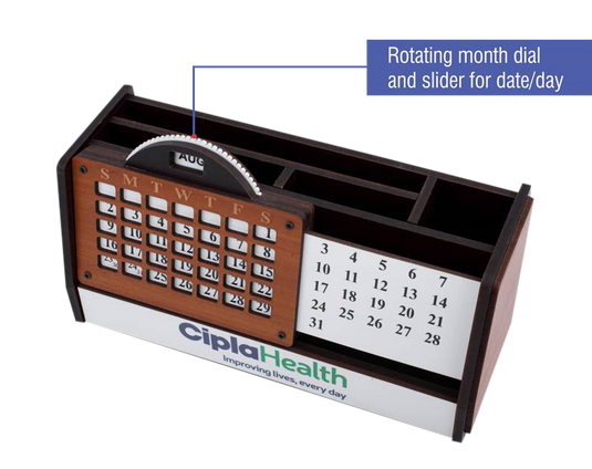 Wooden Lifetime Calendar With Pen Holder